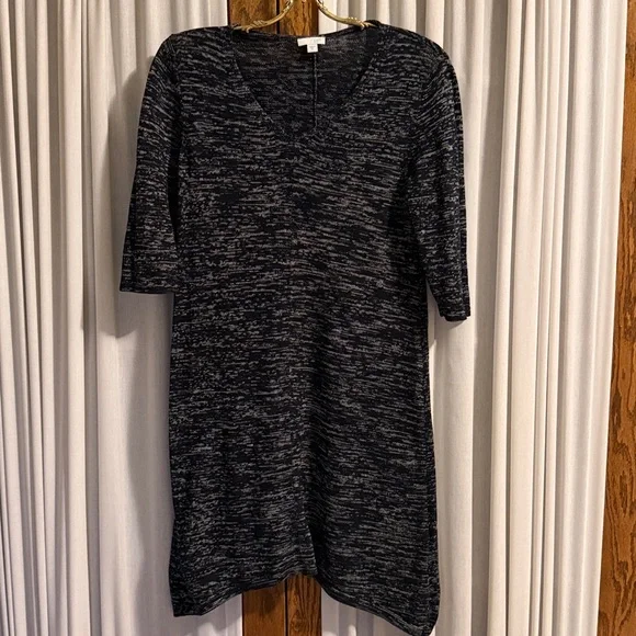 J. Jill Black Gray Heather Lightweight Knit 3/4 Sleeve Asymmetrical Hem Dress - Picture 3 of 10